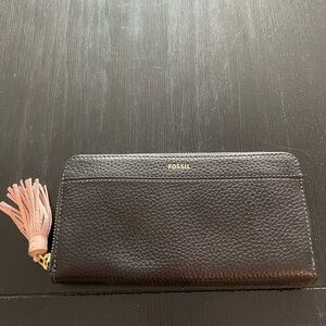Fossil Black Leather Wallet with Tassel Accent